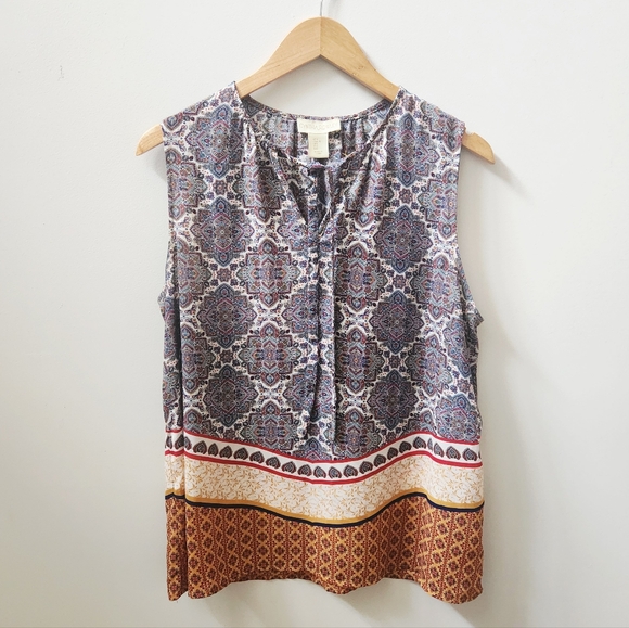 Cynthia Rowley Sleeveless Printed Tank Top Large Boho Border Print - Picture 2 of 9